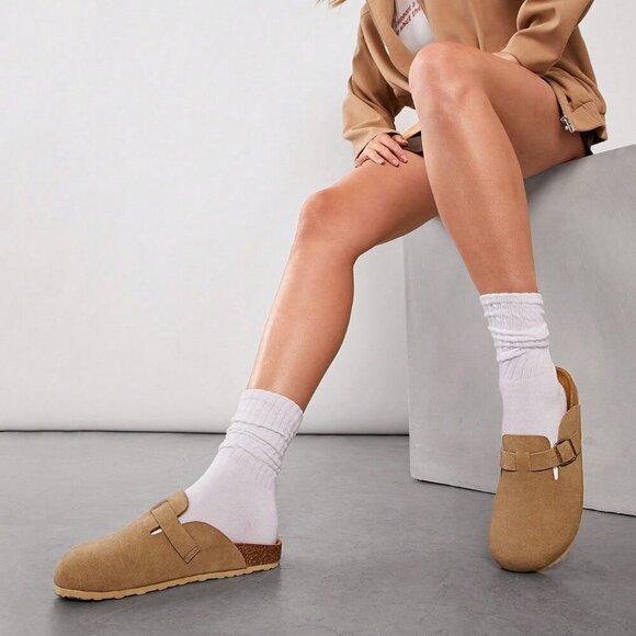 Apricot Elegant Women's Casual Mule Flats Slip-On Sandals - Picture 3 of 6